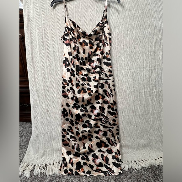 Cheetah Leopard Silk Slip Midi Dress - Picture 1 of 2